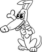 cartoon dog animal character biting a bone coloring page vector