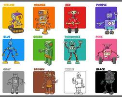 basic colors set with cartoon robots characters vector