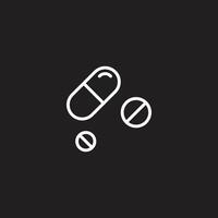 eps10 white vector avoid or no drugs line art icon isolated on black background. pills and capsule outline symbols in a simple flat trendy modern style for your website design, logo, and mobile app