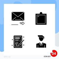 Modern Pack of 4 Icons Solid Glyph Symbols isolated on White Backgound for Website designing Creative Black Icon vector background