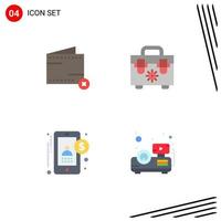 Mobile Interface Flat Icon Set of 4 Pictograms of close accounting money construction user Editable Vector Design Elements