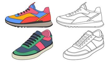 Set off Sneaker shoe . Concept. Flat design. Vector illustration. Sneakers in flat style.