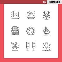 Universal Icon Symbols Group of 9 Modern Outlines of learning ebook love book valentines day Editable Vector Design Elements