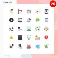 Mobile Interface Flat Color Set of 25 Pictograms of tablet configuration layout app hand Editable Vector Design Elements