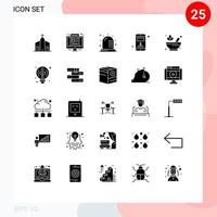 25 User Interface Solid Glyph Pack of modern Signs and Symbols of mortar server screen mobile form Editable Vector Design Elements