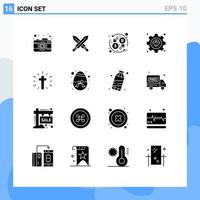 Group of 16 Modern Solid Glyphs Set for christian productivity currency performance efficiency Editable Vector Design Elements