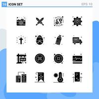 Group of 16 Modern Solid Glyphs Set for christian productivity currency performance efficiency Editable Vector Design Elements