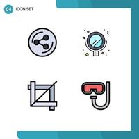 4 iconos creativos signos y símbolos modernos de compartir playa belleza cultivo snorkeling elementos de diseño vectorial editables vector