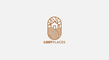 Lost places line art home logo icon with vector design
