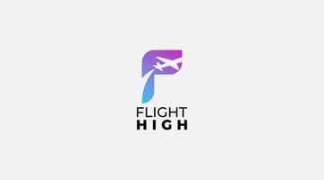 Initial letter P with flight Logo Design vector template