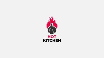 fire kitchen logo, hen flame hot symbol vector icon illustration