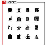 Universal Icon Symbols Group of 16 Modern Solid Glyphs of security shield spa american money Editable Vector Design Elements