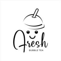 bubble tea logo boba batido de leche linda mascota vector