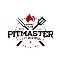 pitmaster barbacoa logotipo sello gráfico vectorial diseño de etiqueta vector