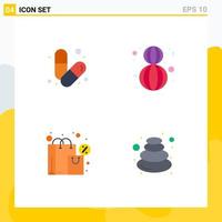 Pictogram Set of 4 Simple Flat Icons of body bag muscle happy shopping Editable Vector Design Elements