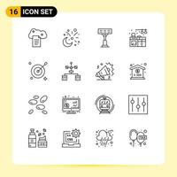 Modern Set of 16 Outlines and symbols such as aim kitchen decoration living stadium Editable Vector Design Elements