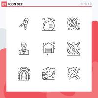 Set of 9 Vector Outlines on Grid for shop manager meal user security Editable Vector Design Elements