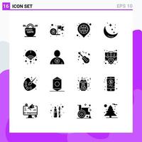 Modern Set of 16 Solid Glyphs and symbols such as weather night target moon place Editable Vector Design Elements