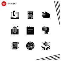 9 Universal Solid Glyphs Set for Web and Mobile Applications education building shop front apartment soap Editable Vector Design Elements