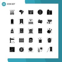 Set of 25 Vector Solid Glyphs on Grid for battery keyhole paper folder basketball Editable Vector Design Elements