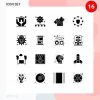 Pack of 16 Modern Solid Glyphs Signs and Symbols for Web Print Media such as network protect work plan computing dollar Editable Vector Design Elements