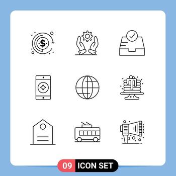 paquete de iconos de vectores de stock de 9 signos y símbolos de línea para cumpleaños, bandeja de entrada de Internet, globo, aplicación móvil, elementos de diseño de vectores editables