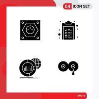 Set of 4 Vector Solid Glyphs on Grid for electric big power check list data Editable Vector Design Elements