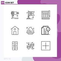 9 Universal Outline Signs Symbols of plate building blueprint house web Editable Vector Design Elements