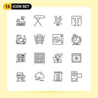 Pictogram Set of 16 Simple Outlines of ladder car easter ambulance tool Editable Vector Design Elements