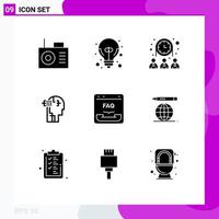 Pictogram Set of 9 Simple Solid Glyphs of faq communication team browser man Editable Vector Design Elements