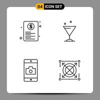 Paquete de 4 iconos negros símbolos de contorno signos para diseños receptivos sobre fondo blanco 4 iconos establecen fondo de vector de icono negro creativo
