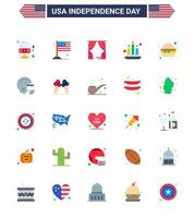 Happy Independence Day USA Pack of 25 Creative Flats of meal burger entertainment light candle Editable USA Day Vector Design Elements