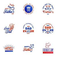 Set of Happy Fathers day elements 9 Blue and red Vector illustration Editable Vector Design Elements