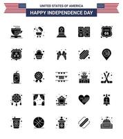 Solid Glyph Pack of 25 USA Independence Day Symbols of american shield gravestone security american Editable USA Day Vector Design Elements