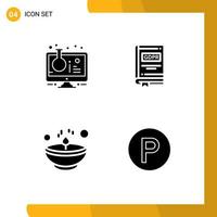 4 Thematic Vector Solid Glyphs and Editable Symbols of flask story sample tube document diwali Editable Vector Design Elements