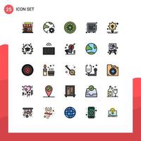 Mobile Interface Filled line Flat Color Set of 25 Pictograms of gear money cucumber safe deposit Editable Vector Design Elements