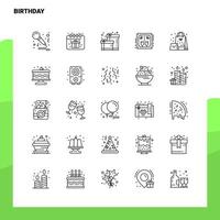 conjunto de iconos de línea de cumpleaños conjunto 25 iconos diseño de estilo minimalista vectorial conjunto de iconos negros paquete de pictogramas lineales vector