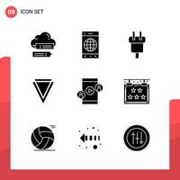 Pack of 9 Universal Glyph Icons for Print Media on White Background vector