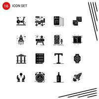 Mobile Interface Solid Glyph Set of 16 Pictograms of pages notes document note sticky Editable Vector Design Elements