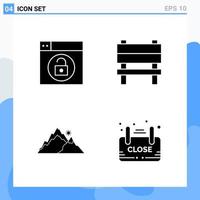 Modern 4 solid style icons Glyph Symbols for general use Creative Solid Icon Sign Isolated on White Background 4 Icons Pack vector