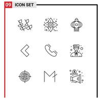 Group of 9 Outlines Signs and Symbols for phone call lantern left arrow Editable Vector Design Elements