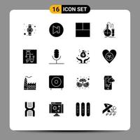 Group of 16 Solid Glyphs Signs and Symbols for audio vector analysis screen test Editable Vector Design Elements