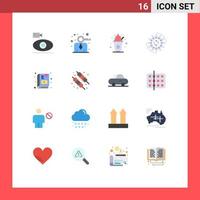 16 Universal Flat Color Signs Symbols of work production person process sweets Editable Pack of Creative Vector Design Elements