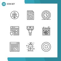 Vector Pack of 9 Outline Symbols Line Style Icon Set on White Background for Web and Mobile Creative Black Icon vector background