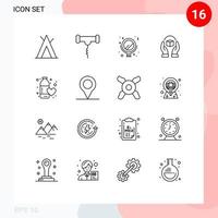 Pack of 16 Modern Outlines Signs and Symbols for Web Print Media such as sports diet makeup responsibility handle Editable Vector Design Elements