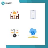 4 Thematic Vector Flat Icons and Editable Symbols of dinner architecture plate mobile keys Editable Vector Design Elements