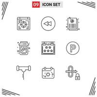 Universal Icon Symbols Group of 9 Modern Outlines of transport sign page hotel jam Editable Vector Design Elements