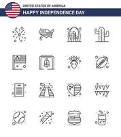 16 Line Signs for USA Independence Day day plent arch usa usa Editable USA Day Vector Design Elements