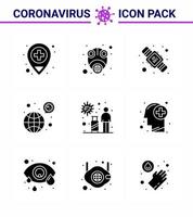 9 Solid Glyph Black Corona Virus pandemic vector illustrations infection covid hands hygiene coronavirus worldwide viral coronavirus 2019nov disease Vector Design Elements