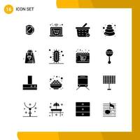 Modern Set of 16 Solid Glyphs Pictograph of diamond shopping checkout stone relax Editable Vector Design Elements